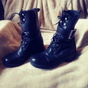 HARLEY DAVIDSON Black Leather Combat Boot Womens 9